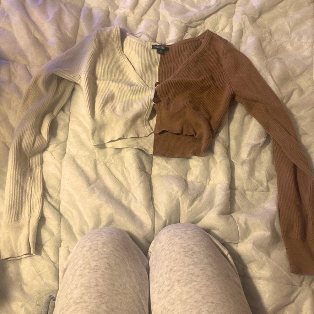 Half Cream and Half Brown XS long sleeve girls top from Wild Fable.
